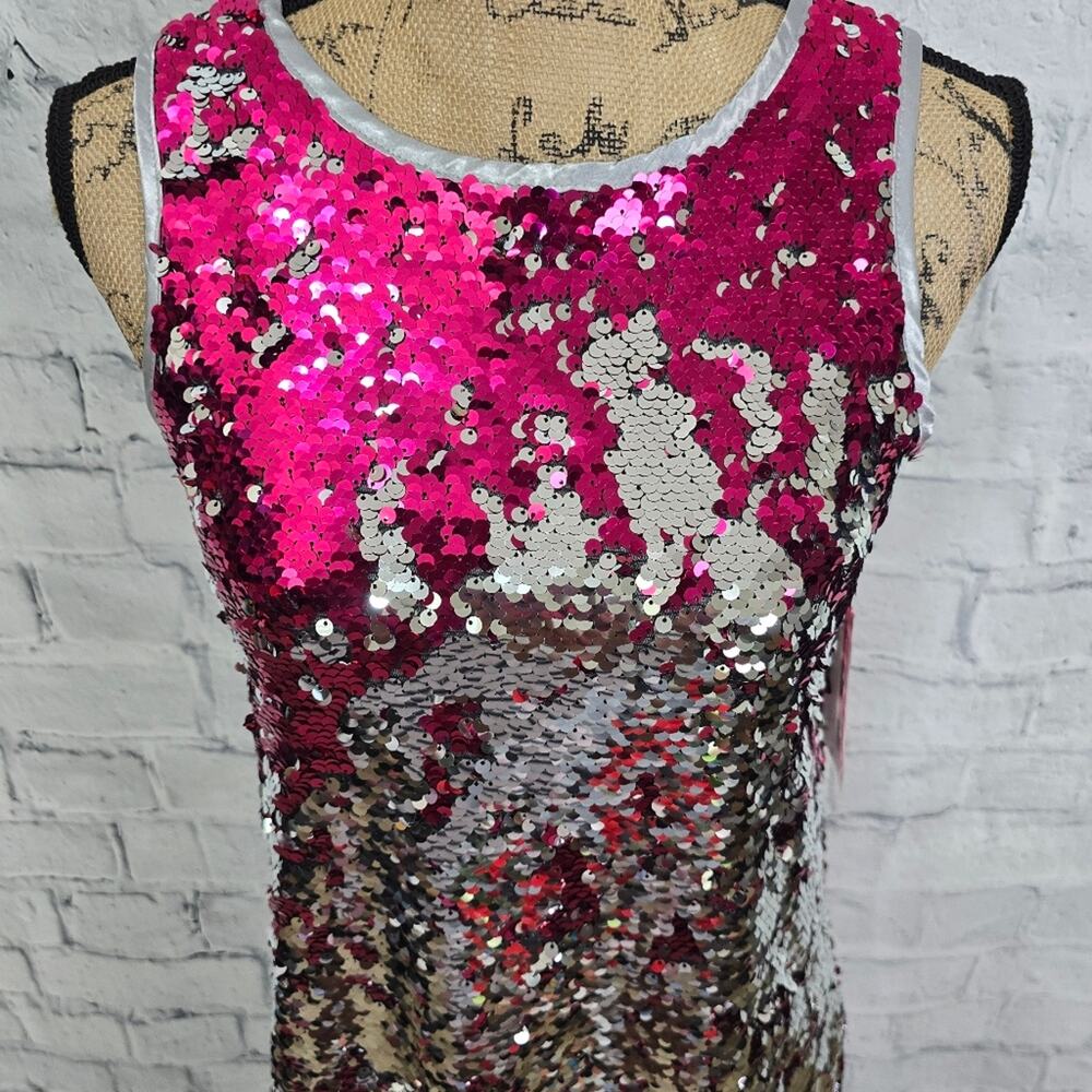 Lavender mini dress 14/16 sleeveless sequin silver pink party cocktail A42 - Picture 2 of 4